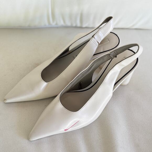 Zara Slingback Pumps 6 36 White Leather Point Toe Heels Academia Prep Wedding - Picture 3 of 6